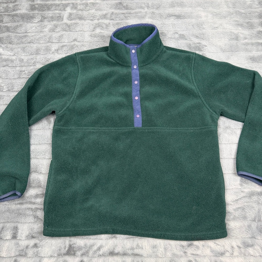 LL Bean Womens Small Forest Green Snap Front Fleece Pullover 0WN47